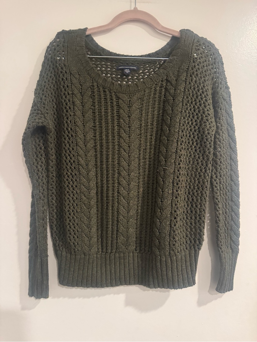 American Eagle Olive Green Cable Knit Crewneck Sweater Women’s XS